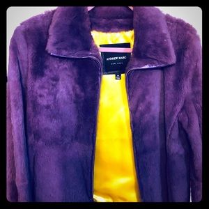 Andrew Marc Purple New Yellow Rabbit Fur Coat
